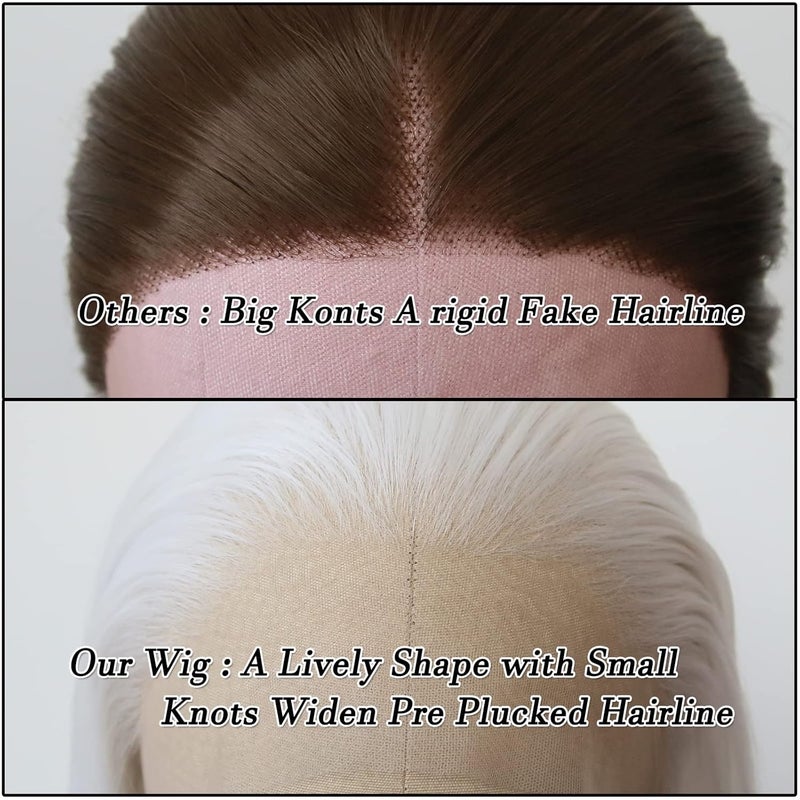 BTWTRY White Synthetic Lace Front Wig - Long Straight Platinum Snow White Lace Front Synthetic Wig - Pre Plucked Natural Hairline - Glueless Heat Resistant Fiber Hair Wig for Fashion Women - Image 2
